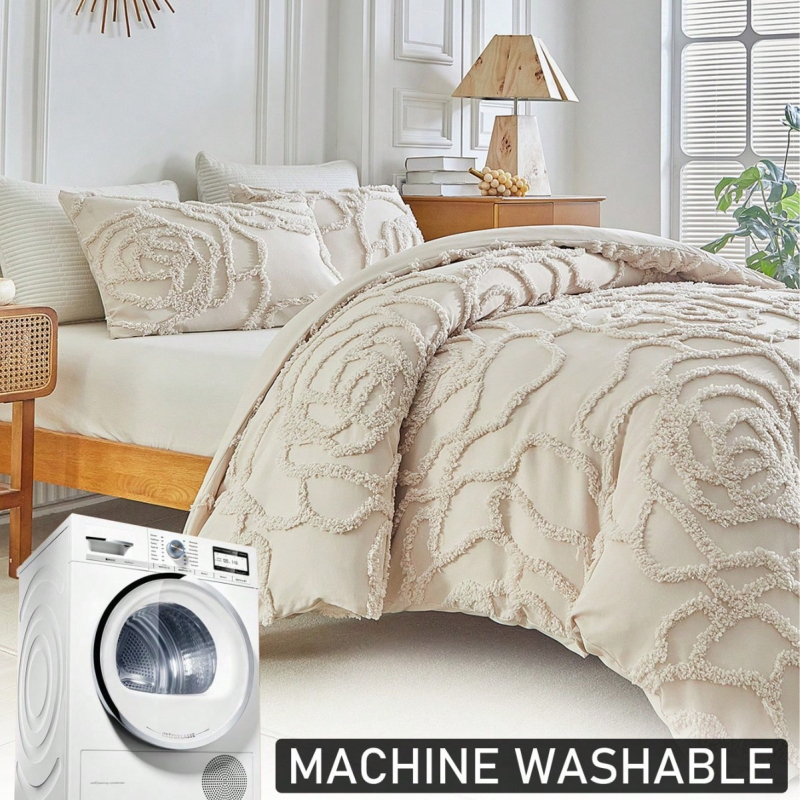 Комплект спално бельо от три части с флорални мотиви, цифров печат върху химическо влакно, модерен минималистичен стил, 90 г/м²