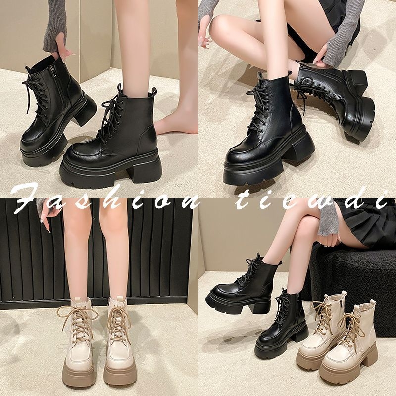 Moteriški Martins batai su aukštesnio aukščio pakėlimu - storesnė padas, 3-5 cm vidutinio aukščio kulnas, britiškas stilius, šoninis užtrauktukas