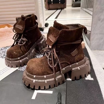 Moteriški mados auliniai batai iš mikropluošto odos, gumos padas, aukštas šarvas, apvali nosis, žemas kulnas 1–3 cm