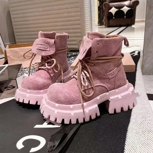 Moteriški mados auliniai batai iš mikropluošto odos, gumos padas, aukštas šarvas, apvali nosis, žemas kulnas 1–3 cm