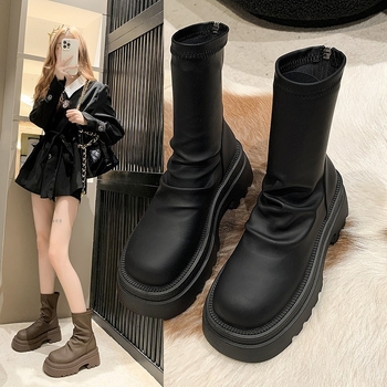 Sieviešu Martin zābaki ar bieza zole, mākslīgā PU augšdaļa, aizmugurē rāvējslēdzējs, 6–8 cm platais papēdis