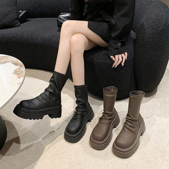 Sieviešu Martin zābaki ar bieza zole, mākslīgā PU augšdaļa, aizmugurē rāvējslēdzējs, 6–8 cm platais papēdis