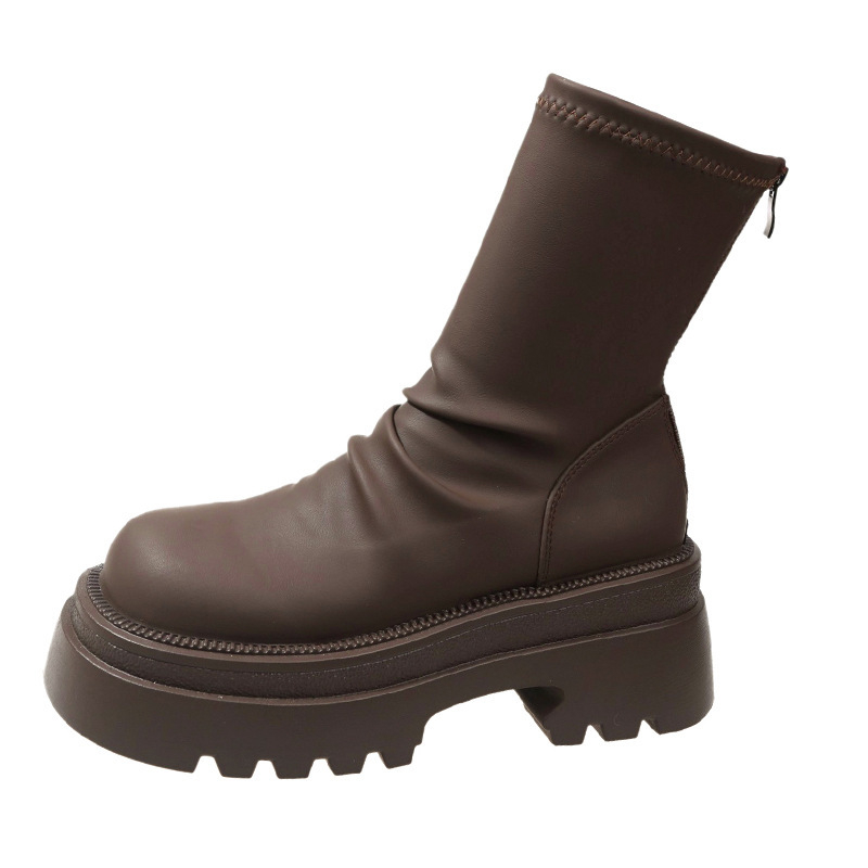 Sieviešu Martin zābaki ar bieza zole, mākslīgā PU augšdaļa, aizmugurē rāvējslēdzējs, 6–8 cm platais papēdis