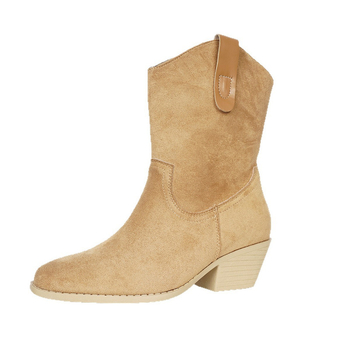 Γυναικείες σουέντ Μάρτιν μπότες με χοντρό τακούνι, μυτερό μπροστινό