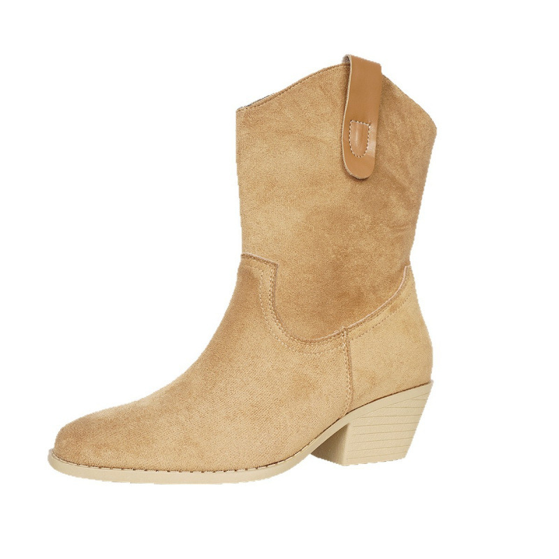Γυναικείες σουέντ Μάρτιν μπότες με χοντρό τακούνι, μυτερό μπροστινό
