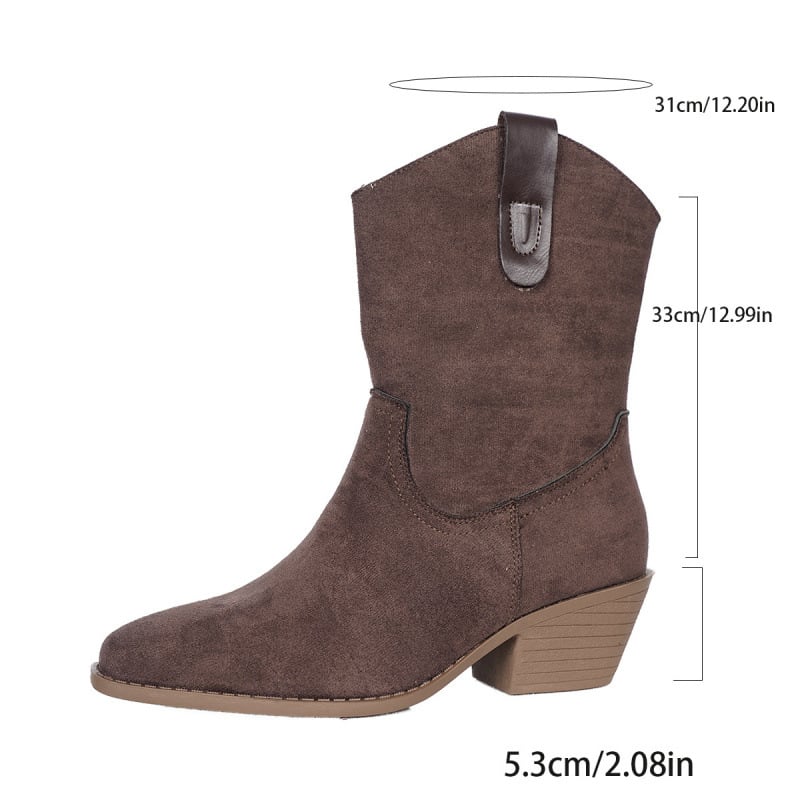 Γυναικείες σουέντ Μάρτιν μπότες με χοντρό τακούνι, μυτερό μπροστινό