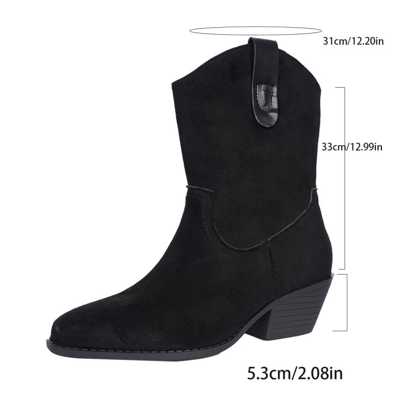 Γυναικείες σουέντ Μάρτιν μπότες με χοντρό τακούνι, μυτερό μπροστινό