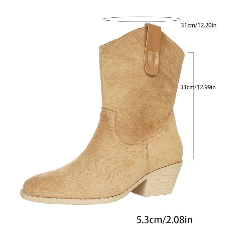 Γυναικείες σουέντ Μάρτιν μπότες με χοντρό τακούνι, μυτερό μπροστινό