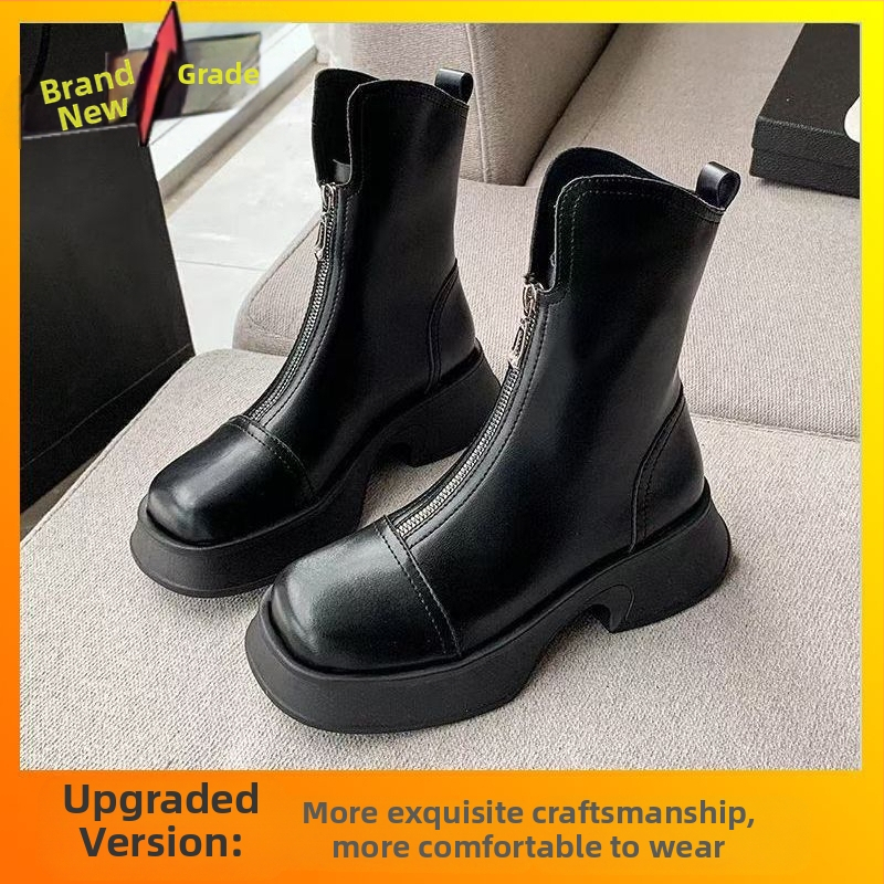 Martin zābaki ar PU augšpusi, gumijas zole, kvadrātveida purns, bieza vidējā papēža (3–5 cm), vidējais shaft garums