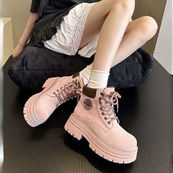 Sieviešu Martin zābaki, augšpuse no nubuk velūra, zole no gumijas, vidēja garuma kāja, apaļa purns, šņorēšana