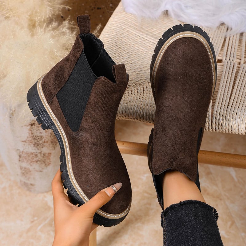 Sieviešu Martin zābaki, britu stilā, apaļa purngala, bieza zole, slip-on, augšējā materiāla sintētiskā āda, iekšējā odere