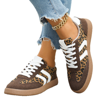 Kasdieniai laisvalaikio bateliai su nubuko viršutine leopardo raštu, žemas profilis, raišteliai, guminė padas