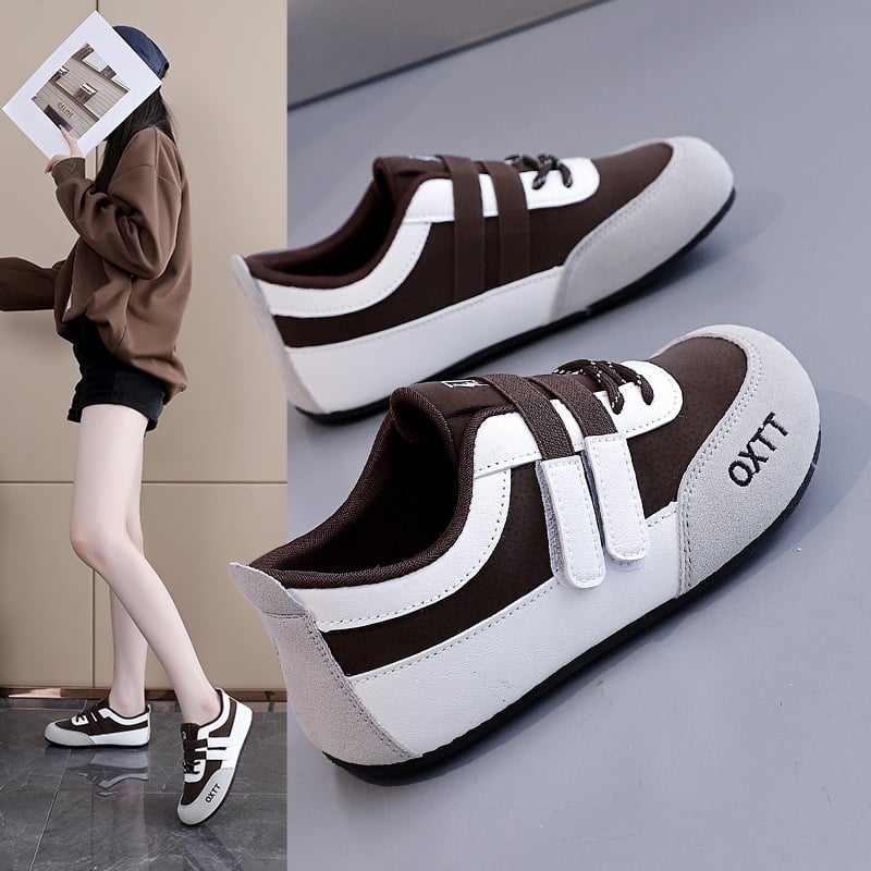 Moteriški slip-on batai su apvaliu pirštu, PU viršus, Velcro užsegimas, injekcijos formuota padas, dryžuotas