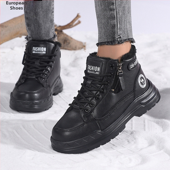 Γυναικεία χειμωνιάτικα βαμβακερά παπούτσια με επάνω μέρος από PU, στρογγυλή μύτη, χαμηλό τακούνι 1-3 cm