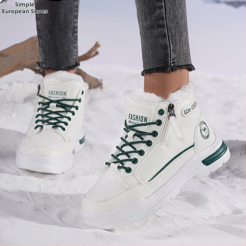 Γυναικεία χειμωνιάτικα βαμβακερά παπούτσια με επάνω μέρος από PU, στρογγυλή μύτη, χαμηλό τακούνι 1-3 cm