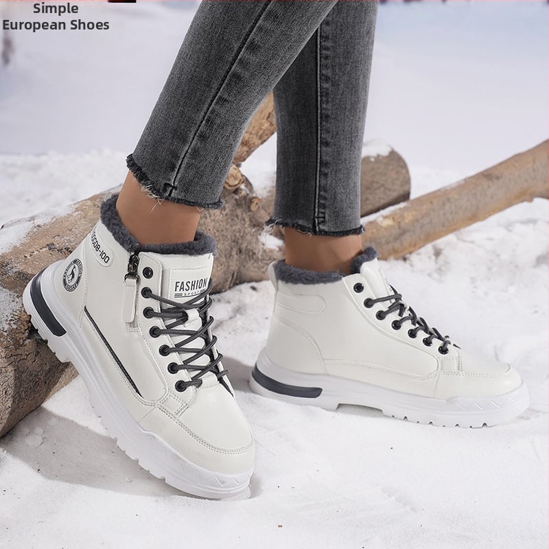 Γυναικεία χειμωνιάτικα βαμβακερά παπούτσια με επάνω μέρος από PU, στρογγυλή μύτη, χαμηλό τακούνι 1-3 cm