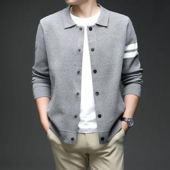 Плетен кардиган с яка с обръщане, дълги ръкави, джобове, смесена материя полиестер/вискоза/найлон