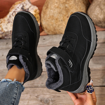 Moterų žieminiai kasdieniai bateliai - PU viršus, apvalus pirštas, dirbtinio pūko pamušalas, PVC padanga, Velcro užsegimas