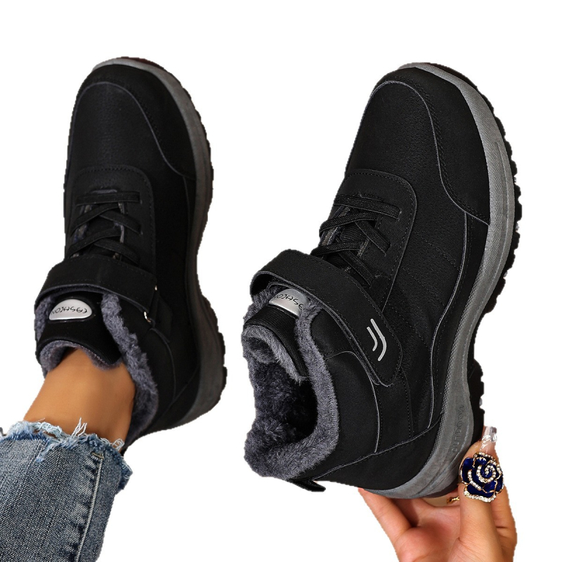 Moterų žieminiai kasdieniai bateliai - PU viršus, apvalus pirštas, dirbtinio pūko pamušalas, PVC padanga, Velcro užsegimas