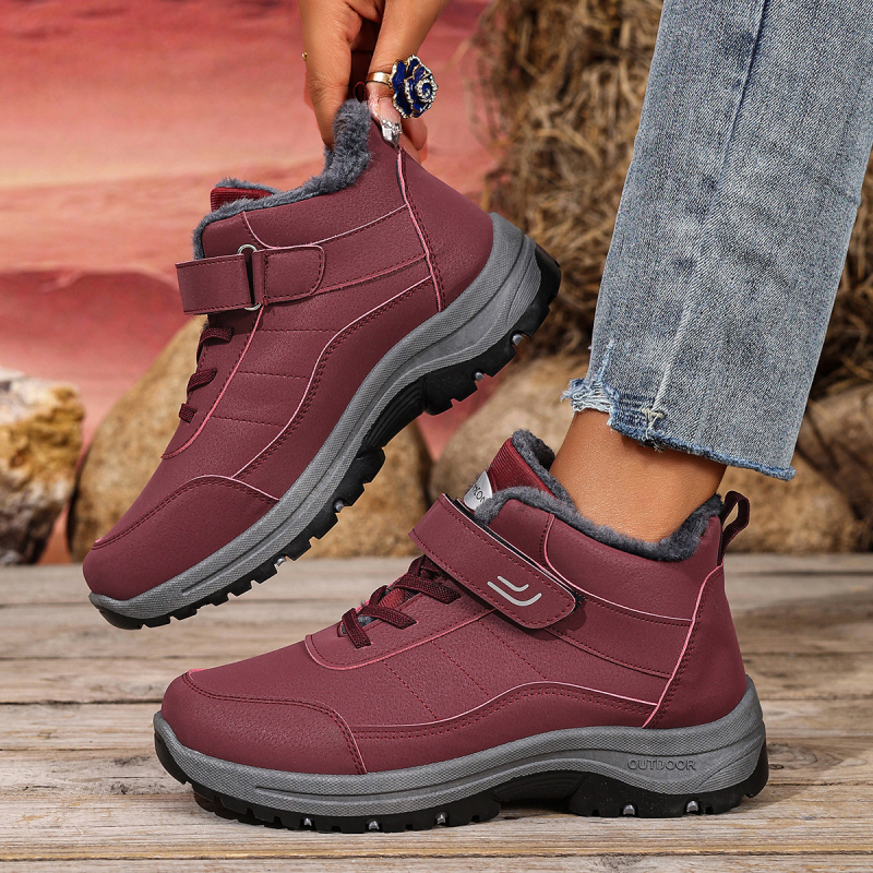 Moterų žieminiai kasdieniai bateliai - PU viršus, apvalus pirštas, dirbtinio pūko pamušalas, PVC padanga, Velcro užsegimas