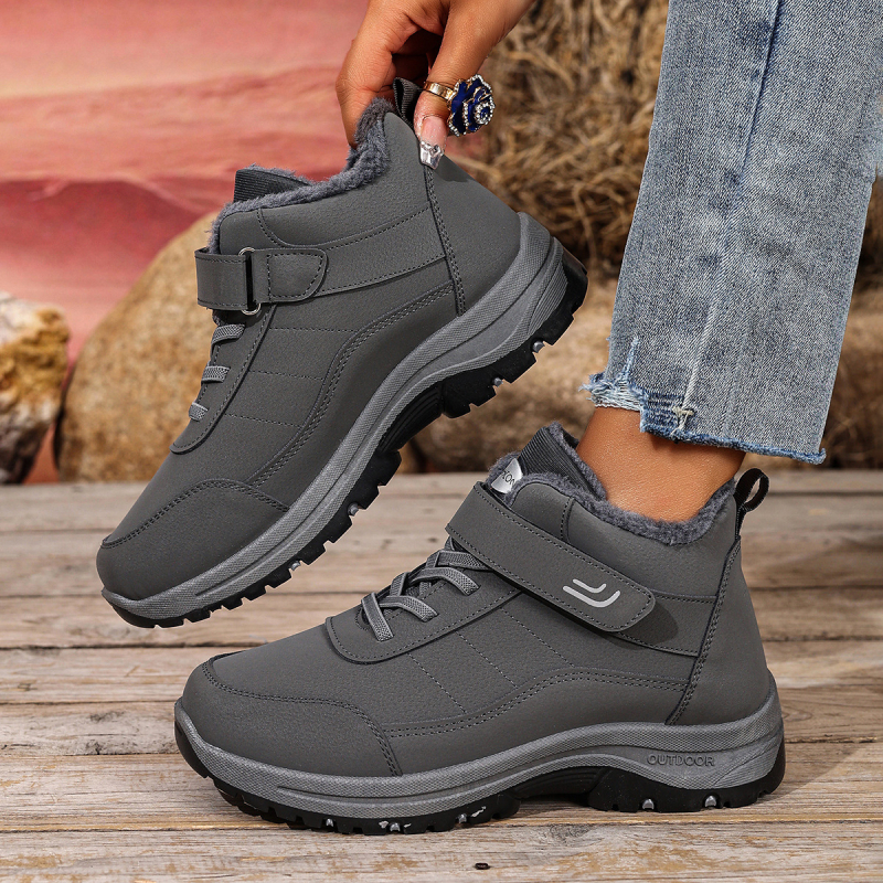 Moterų žieminiai kasdieniai bateliai - PU viršus, apvalus pirštas, dirbtinio pūko pamušalas, PVC padanga, Velcro užsegimas