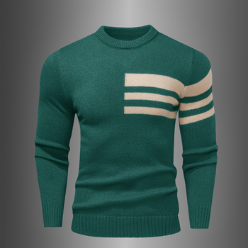 Пуловер с цветни блокове, минималистичен стил, Slim-fit, Turn-down яка, дълги ръкави, синтетична смес, 100% полиестер
