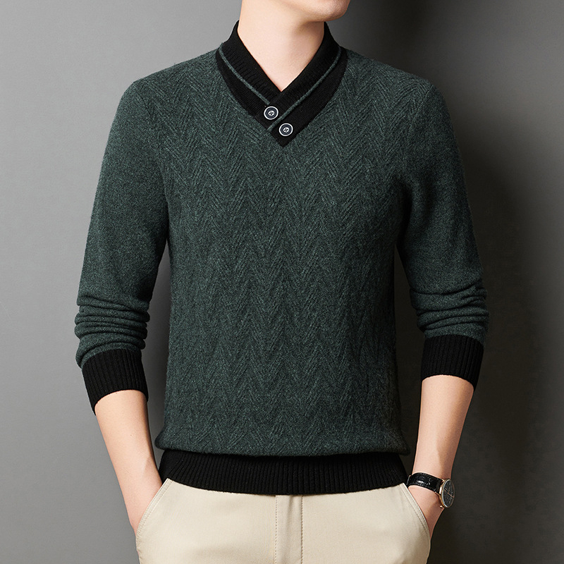 Vyrams skirtas megztinis su V kaklu, jacquard pynė, vidutinio storio, akrilo/polisterio/nylon mišinys, galima plauti mašinoje