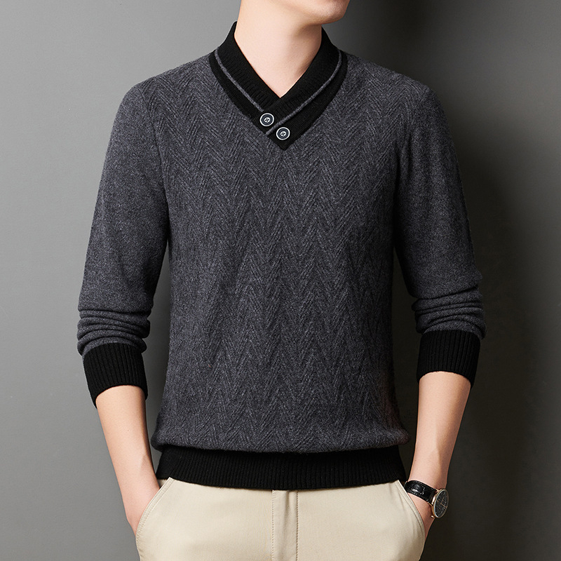 Vyrams skirtas megztinis su V kaklu, jacquard pynė, vidutinio storio, akrilo/polisterio/nylon mišinys, galima plauti mašinoje