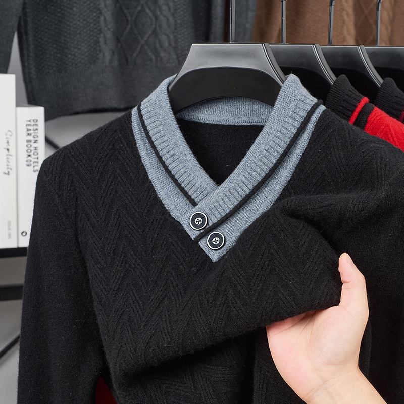 Vyrams skirtas megztinis su V kaklu, jacquard pynė, vidutinio storio, akrilo/polisterio/nylon mišinys, galima plauti mašinoje