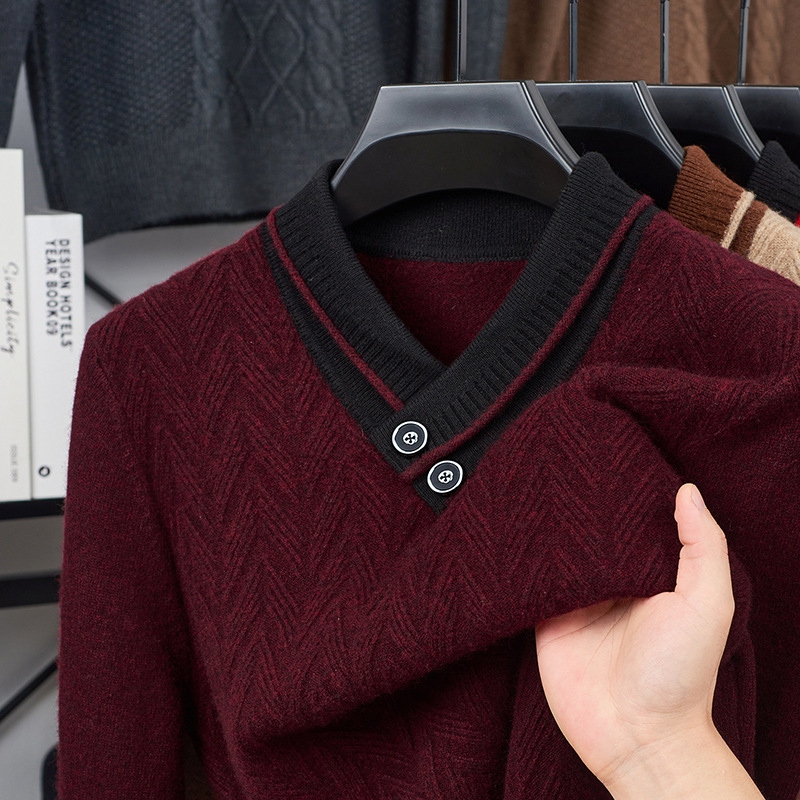Vyrams skirtas megztinis su V kaklu, jacquard pynė, vidutinio storio, akrilo/polisterio/nylon mišinys, galima plauti mašinoje