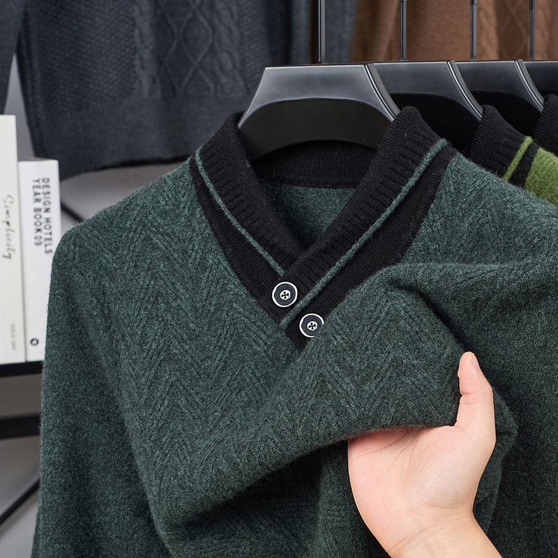 Vyrams skirtas megztinis su V kaklu, jacquard pynė, vidutinio storio, akrilo/polisterio/nylon mišinys, galima plauti mašinoje