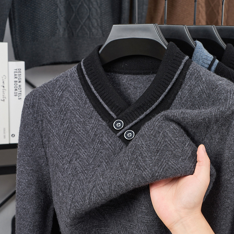 Vyrams skirtas megztinis su V kaklu, jacquard pynė, vidutinio storio, akrilo/polisterio/nylon mišinys, galima plauti mašinoje