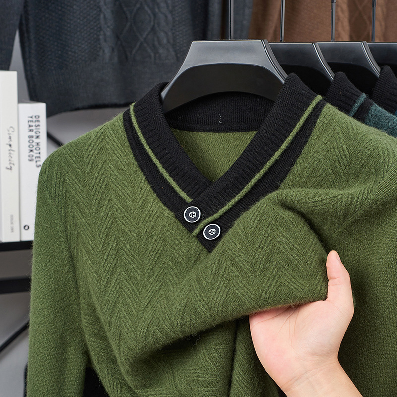 Vyrams skirtas megztinis su V kaklu, jacquard pynė, vidutinio storio, akrilo/polisterio/nylon mišinys, galima plauti mašinoje