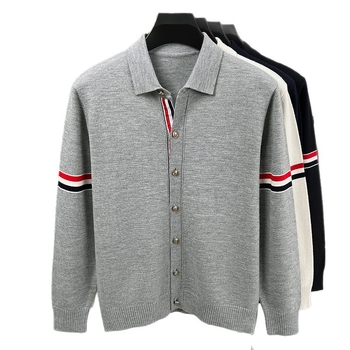 Ανδρικό πλεκτό cardigan με Turn-Down γιακά, μακριά μανίκια, κανονικό πάχος, ακρυλική μείξη 58.7%