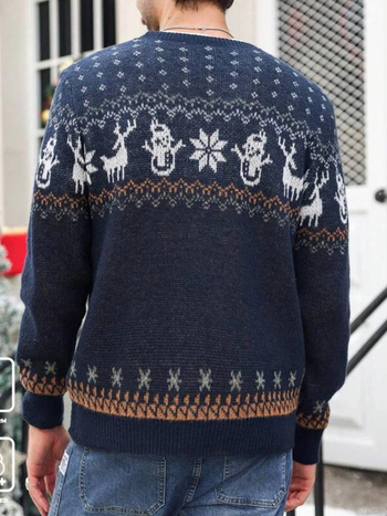 Ανδρικός πλεκτός πουλόβερ με στρογγυλό λαιμό, μακριά μανίκια, Slim Fit, ανάμειξη πολυεστέρα, χειμερινή σεζόν