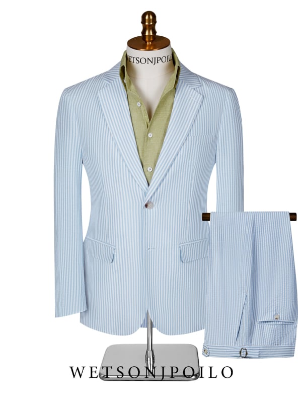 Κοστούμι τριών τεμαχίων από 100% βαμβάκι, στενή γραμμή, ριγέ μοτίβο