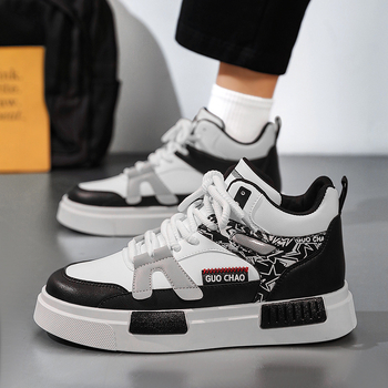 Vyriski aukštos skate bateliai su apvaliu pirštu, viršutinė dalis iš dirbtinės odos, gumos padas, raišteliai, tinklelinė įdaila