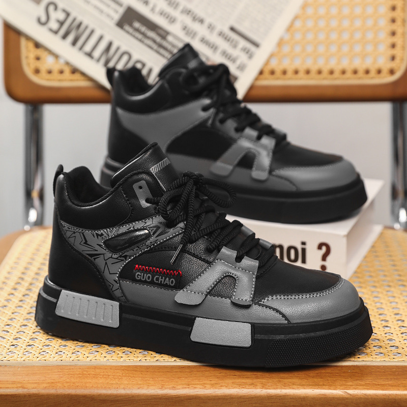 Vyriski aukštos skate bateliai su apvaliu pirštu, viršutinė dalis iš dirbtinės odos, gumos padas, raišteliai, tinklelinė įdaila