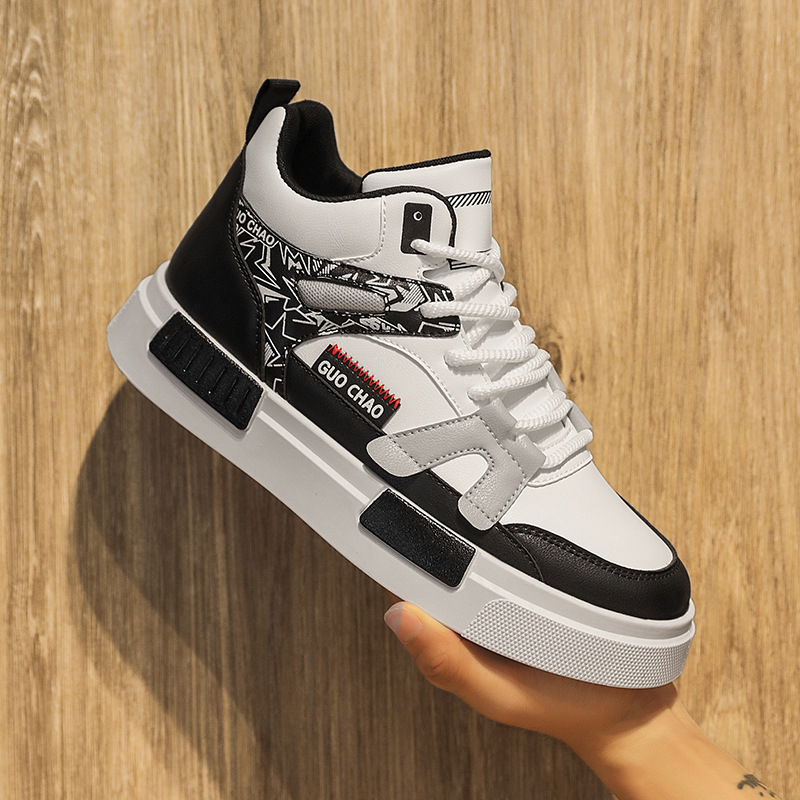 Vyriski aukštos skate bateliai su apvaliu pirštu, viršutinė dalis iš dirbtinės odos, gumos padas, raišteliai, tinklelinė įdaila