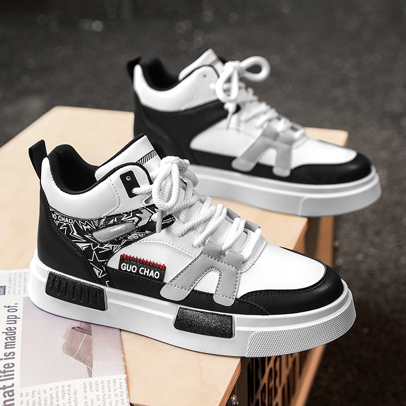 Vyriski aukštos skate bateliai su apvaliu pirštu, viršutinė dalis iš dirbtinės odos, gumos padas, raišteliai, tinklelinė įdaila