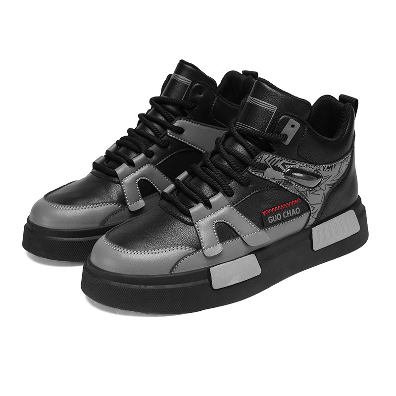 Vyriski aukštos skate bateliai su apvaliu pirštu, viršutinė dalis iš dirbtinės odos, gumos padas, raišteliai, tinklelinė įdaila