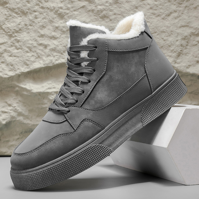 Зимни мъжки снегоботи с дебела подметка, PU горна част и пластмасова подметка