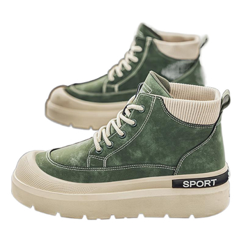 Μποτάκια μέσου ύψους με επάνω μικροϊνες, στρογγυλή μύτη, καουτσούκ σόλα, κορδόνια