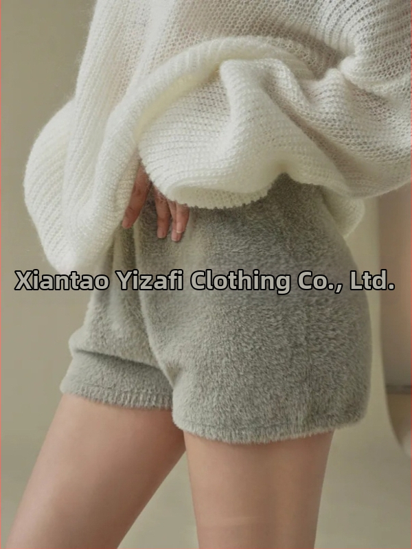 Γυναικείοι παντελόνες οικιακής χρήσης με συνθετική γούνα μινκ - ιαπωνοκορεατικό casual στυλ, ίσια γραμμή, μήκος τριών τετάρτων, ελαστική μέση, κολλάζ/ραφή, πολυεστέρας