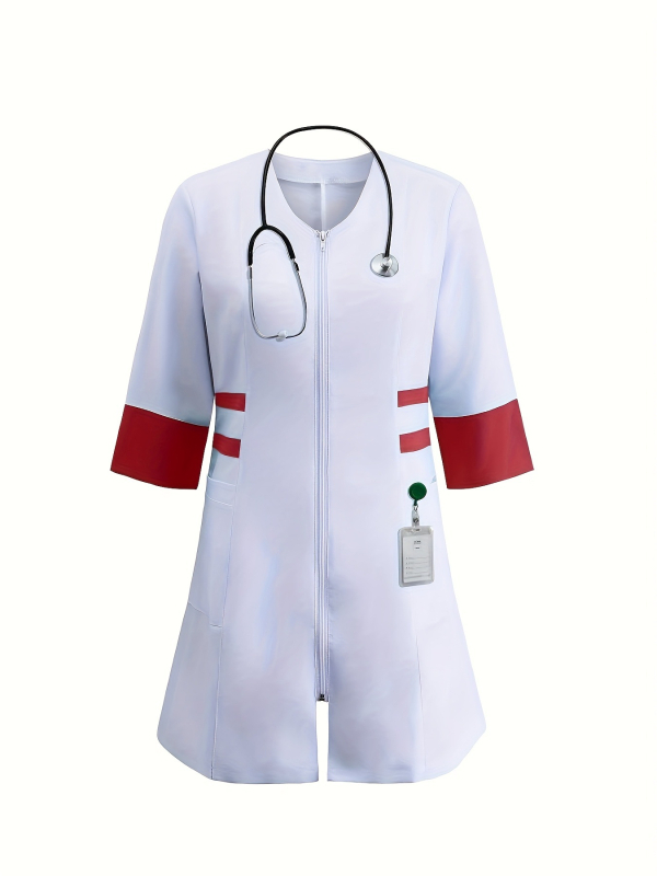 Ιατρική στολή/Λευκός χιτώνας, unisex, V-λαιμό, πολυεστέρας, αντιστατικός