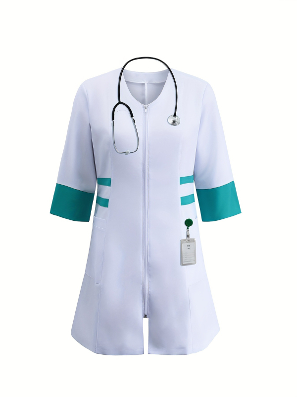 Ιατρική στολή/Λευκός χιτώνας, unisex, V-λαιμό, πολυεστέρας, αντιστατικός