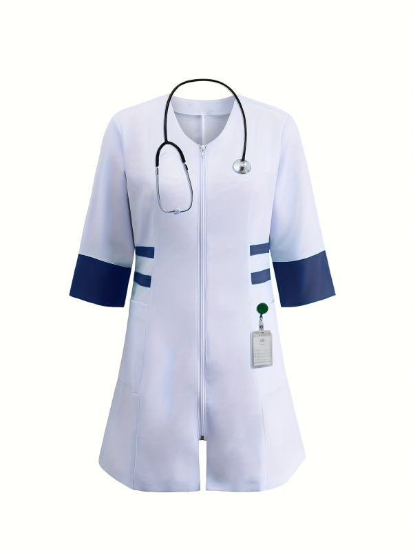 Ιατρική στολή/Λευκός χιτώνας, unisex, V-λαιμό, πολυεστέρας, αντιστατικός