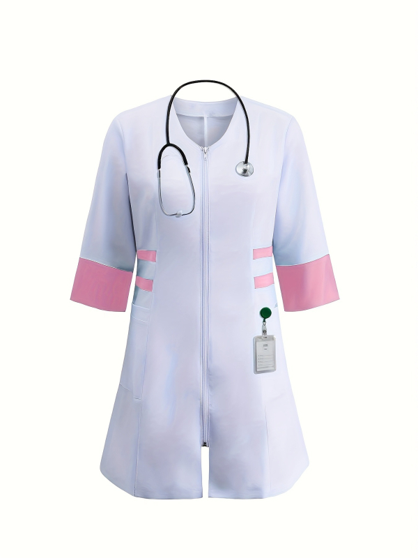 Ιατρική στολή/Λευκός χιτώνας, unisex, V-λαιμό, πολυεστέρας, αντιστατικός