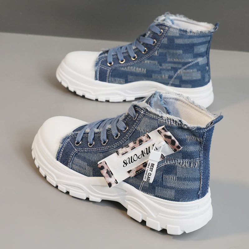 Sieviešu platna kurpes ar augstu augšdaļu, bieza zole, augstuma palielināšana, šņorēšana