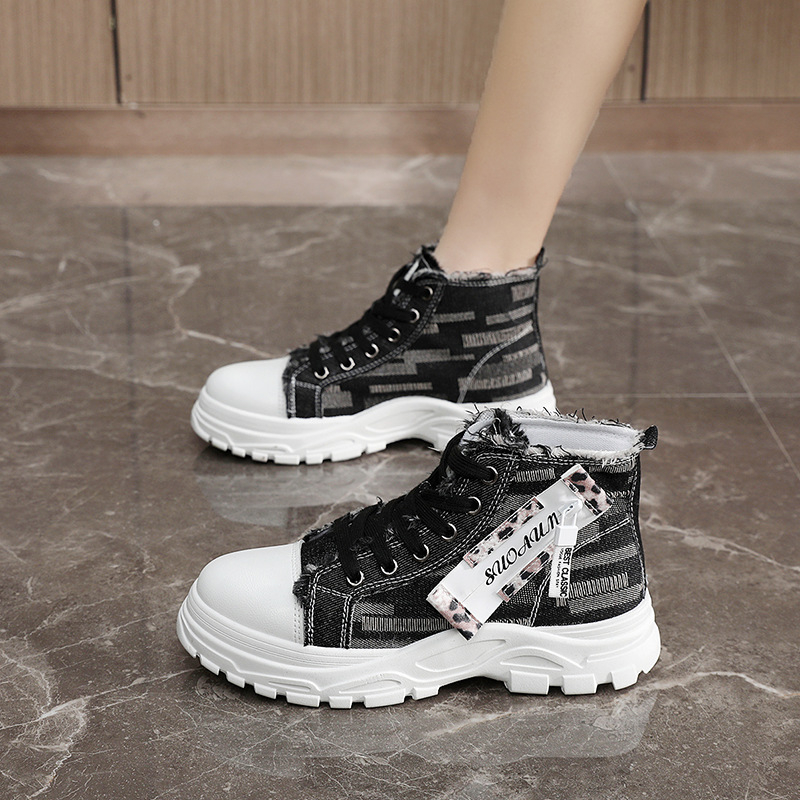 Sieviešu platna kurpes ar augstu augšdaļu, bieza zole, augstuma palielināšana, šņorēšana